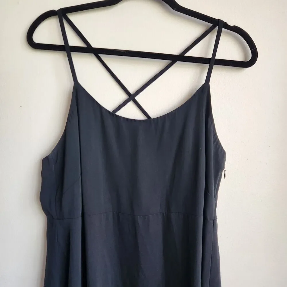 Everlane Black Japanese Crossback Slip Midi Dress Size 12 Sleek Minimalist - Picture 2 of 10